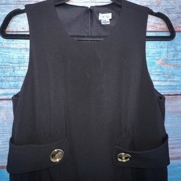 Cache Belted Dress 6 Black Sheath Button Design Sleeveless Gold Formal Office - Picture 4 of 11